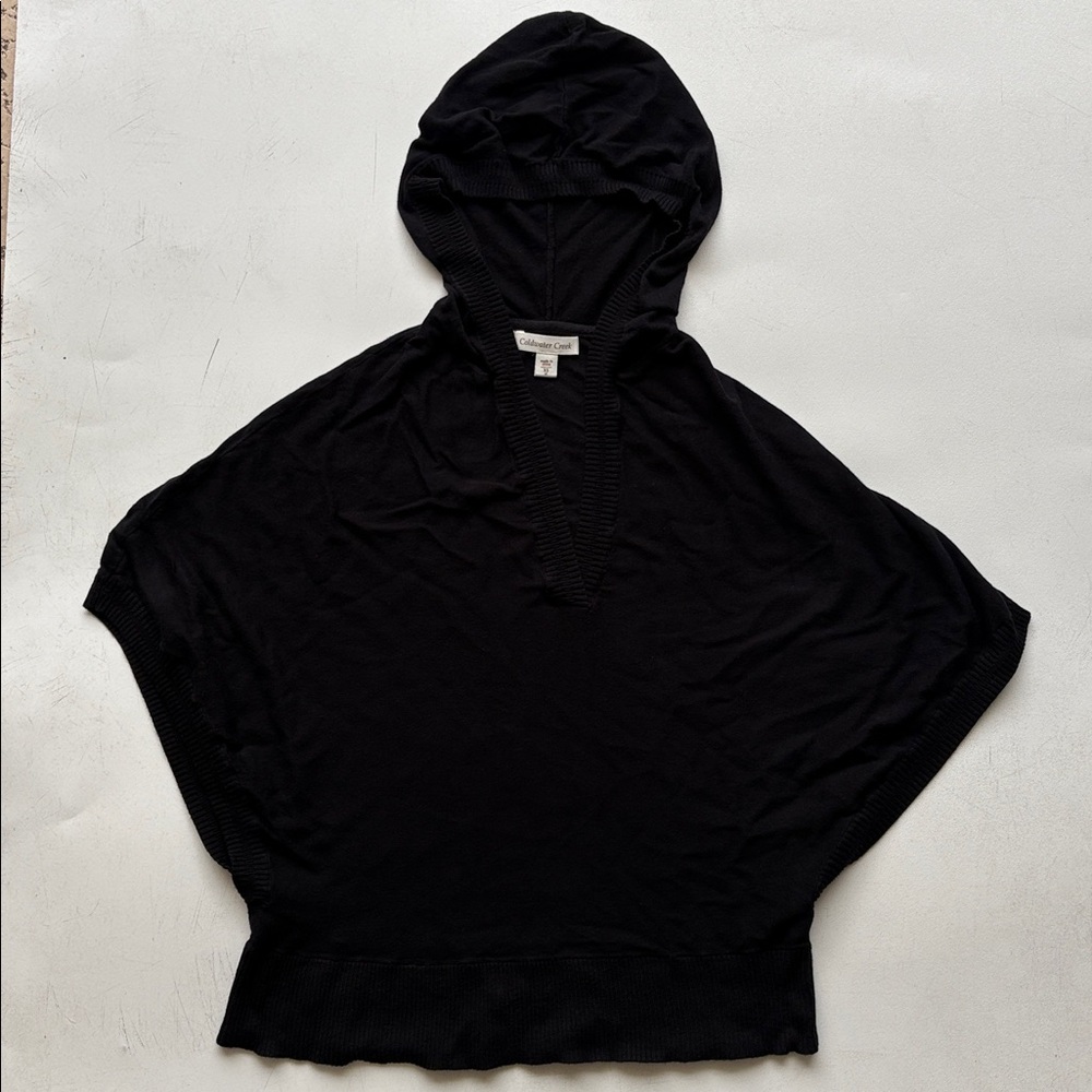 Cold water creek short sleeved hooded poncho sweater black XS